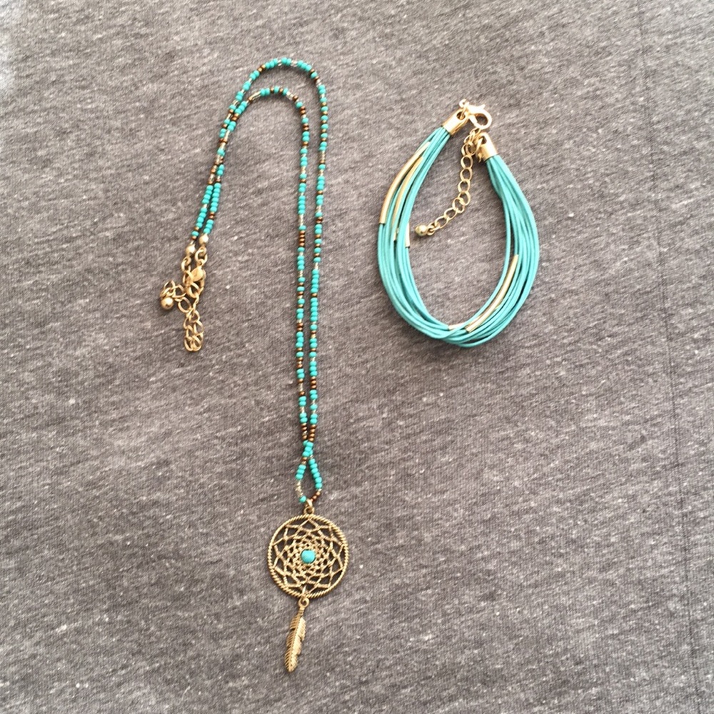 Bracelet and feather necklace
